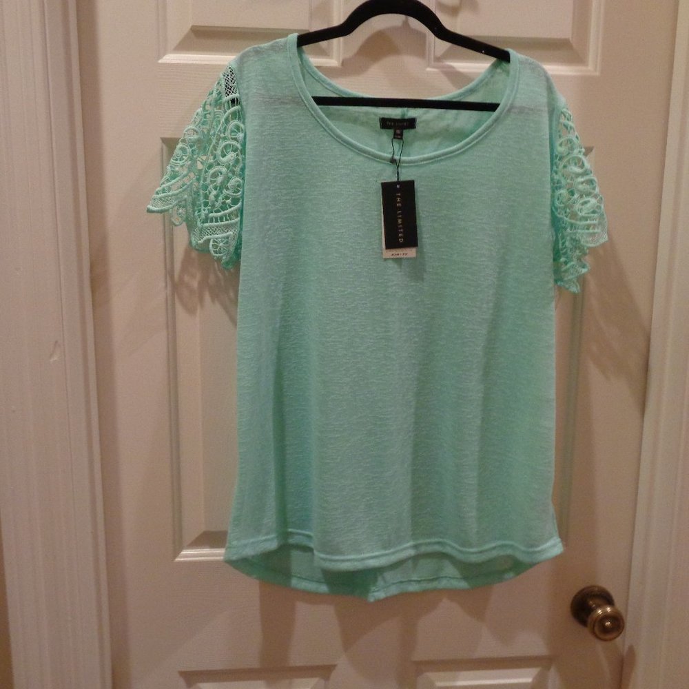 The Limited Seafoam green top with Parker lace sleeves